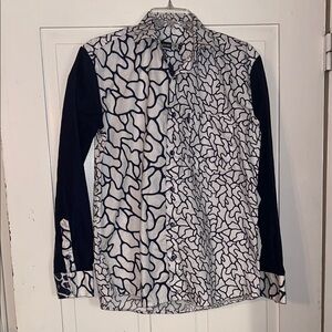 WOODIN Men’s Long Sleeve Shirt Abstract African Blue & White Medium